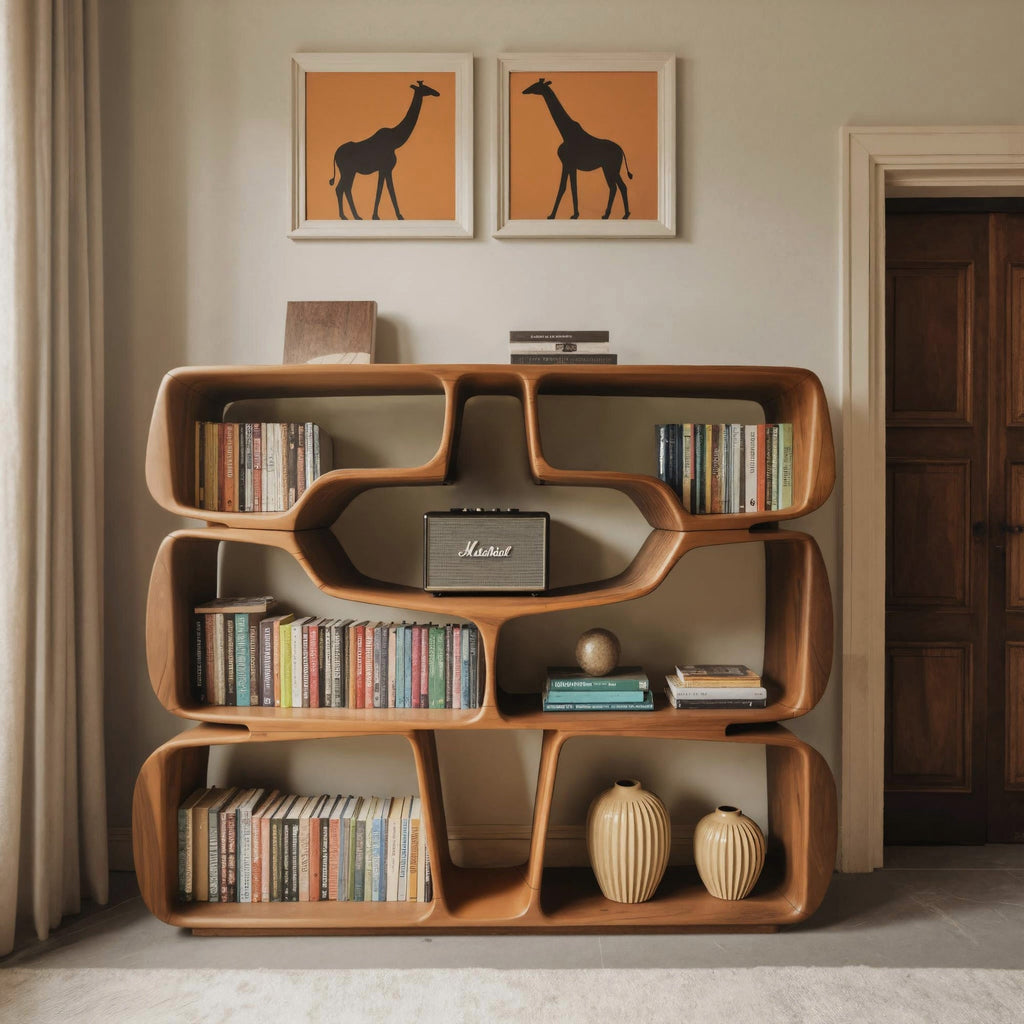 Modern Sculptural Bookshelf With Organic Curves For Living Room
