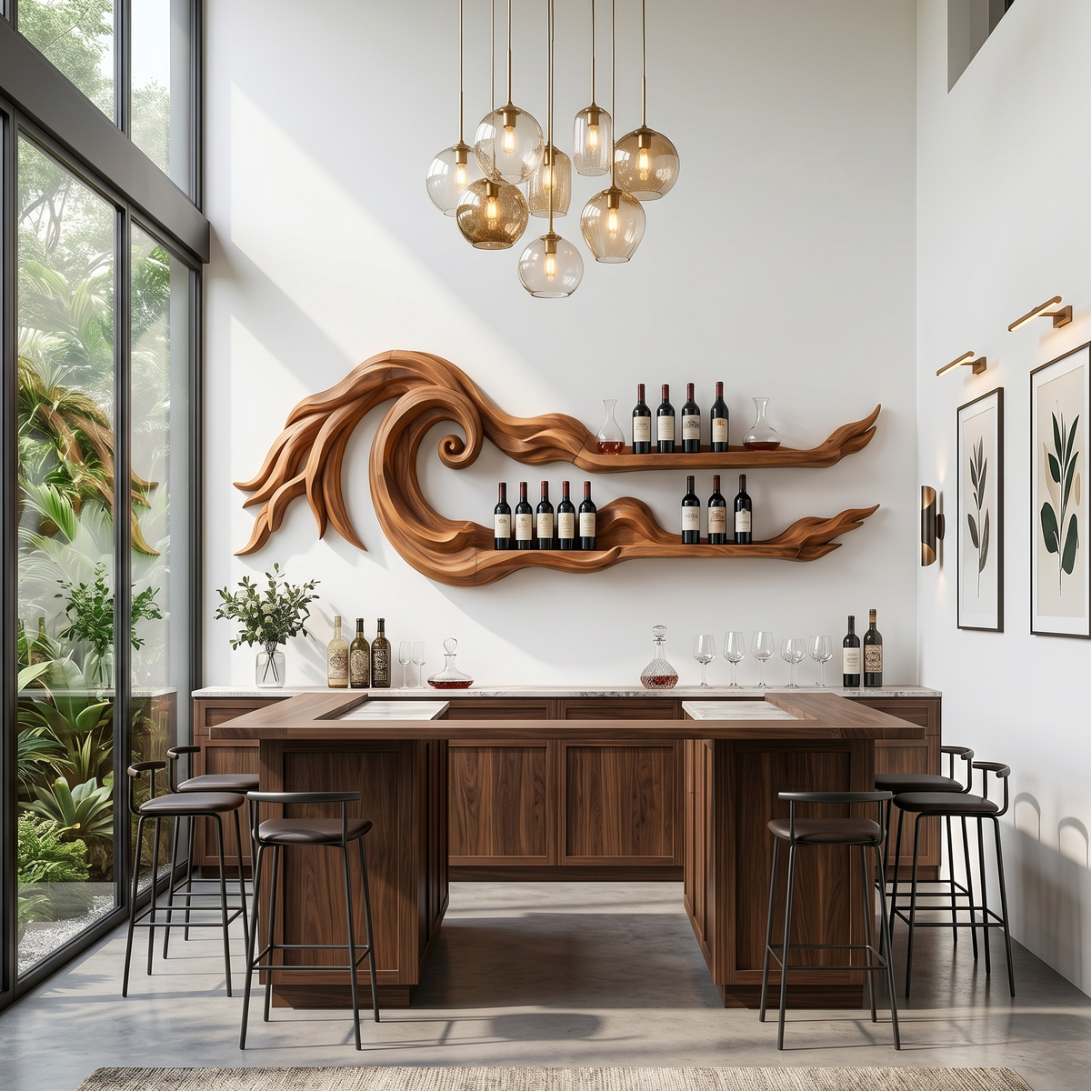Long Wall-Mounted Wood Wine Rack For Beach Houses, 70 to 88 Inch