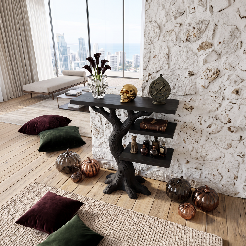 Forest Branch Base Wood Console Table For Halloween Displays
