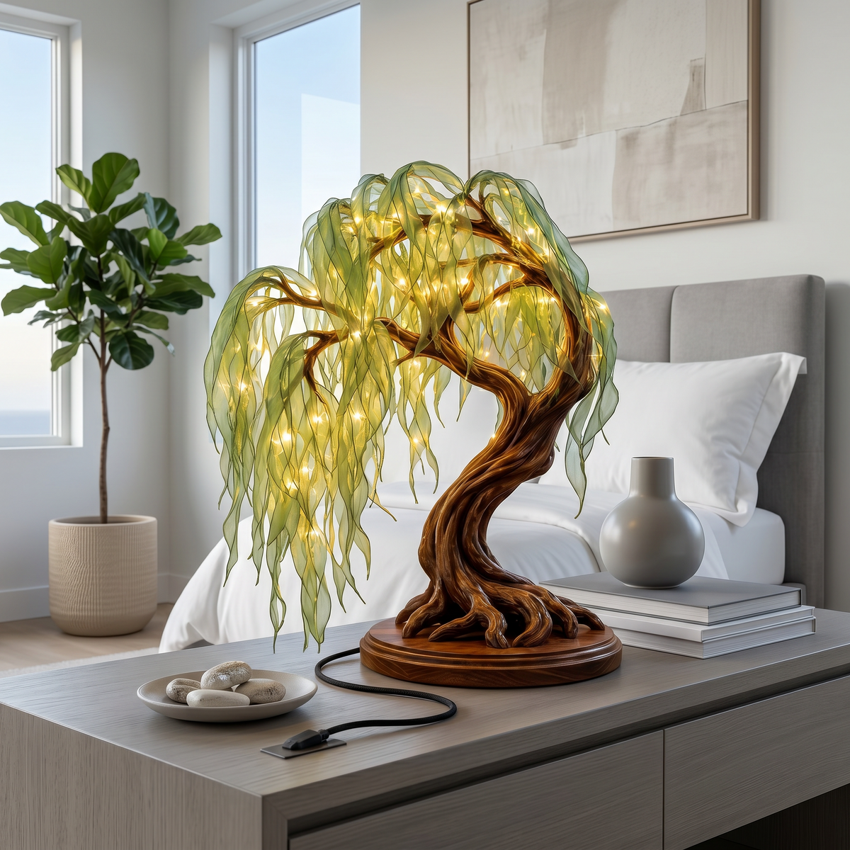 Japandi Bonsai Tree Table Lamp For Nightstand
