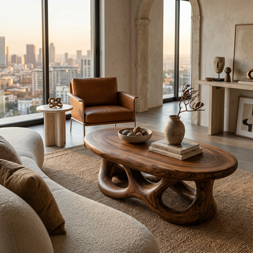 Contemporary Coffee Table With Organic Openwork Base For Designer
