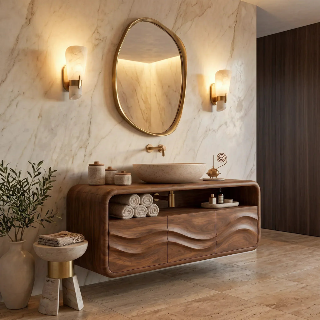 Organic Modern Floating Bathroom Vanity Rounded Cabinet For Spa Bathroom