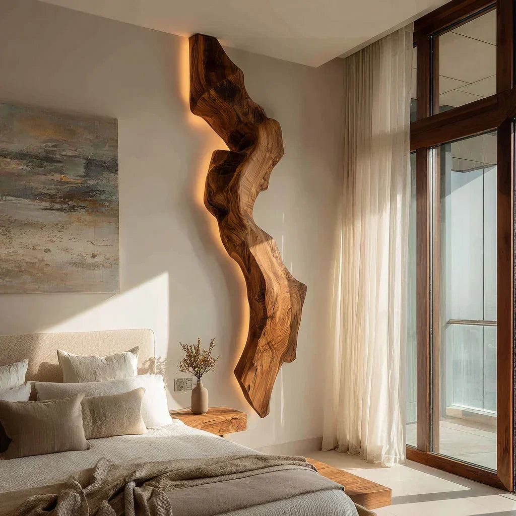 Backlit Live Edge Wood Wall Lamp For Bedroom, 47 to 69 Inch