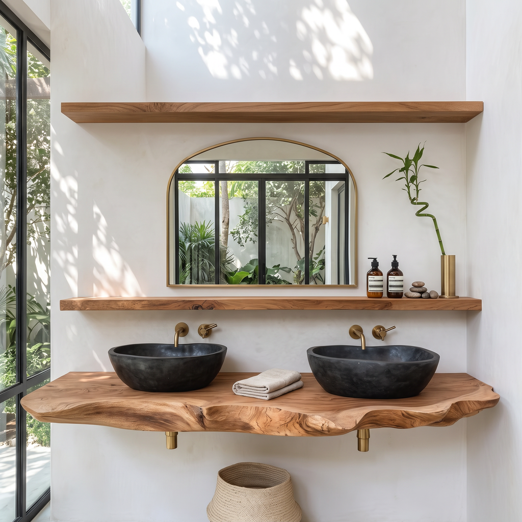 Wooden Vessel Sink, Handcrafted Solid Wood Bathroom Basin