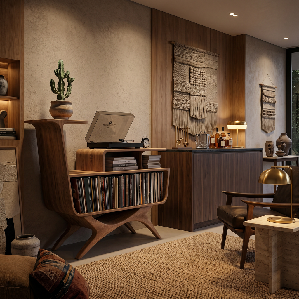 Turntable Console with Raised Top and Vinyl Shelves, 41 to 59 in