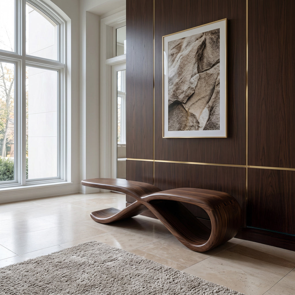 Intertwined Curve Wooden Hallway Bench, 47 To 73 Inch Long