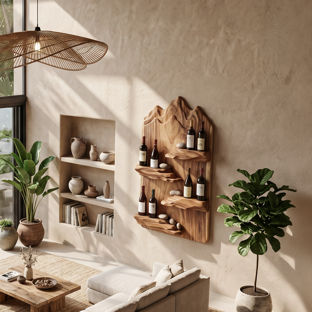 Landscape-Inspired Wall Bottle Holder In Solid Wood