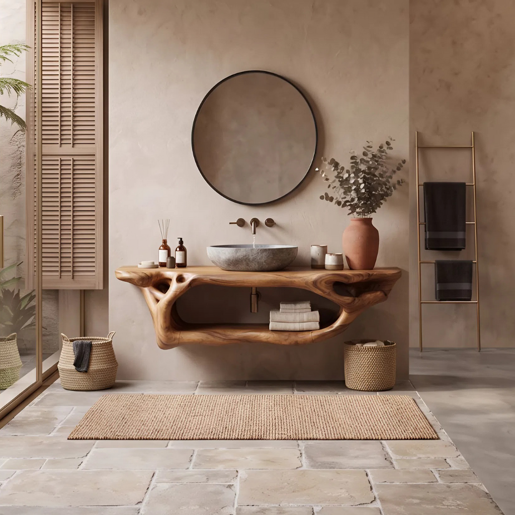 Rustic Bathroom Vanity, Live Edge Solid Wood Floating Sink Shelf