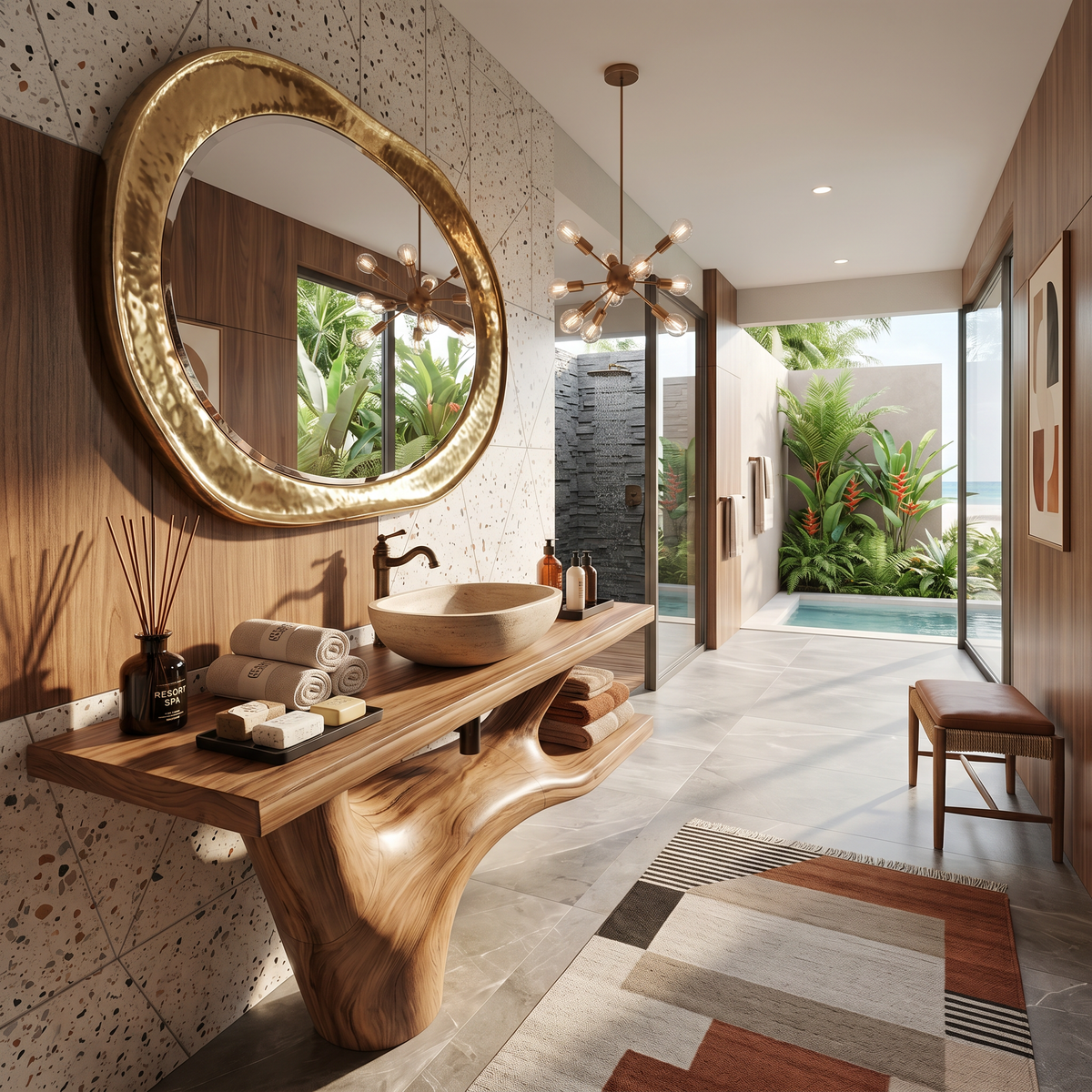Handcrafted Solid Wood Bathroom Vanity in Natural Rustic Style