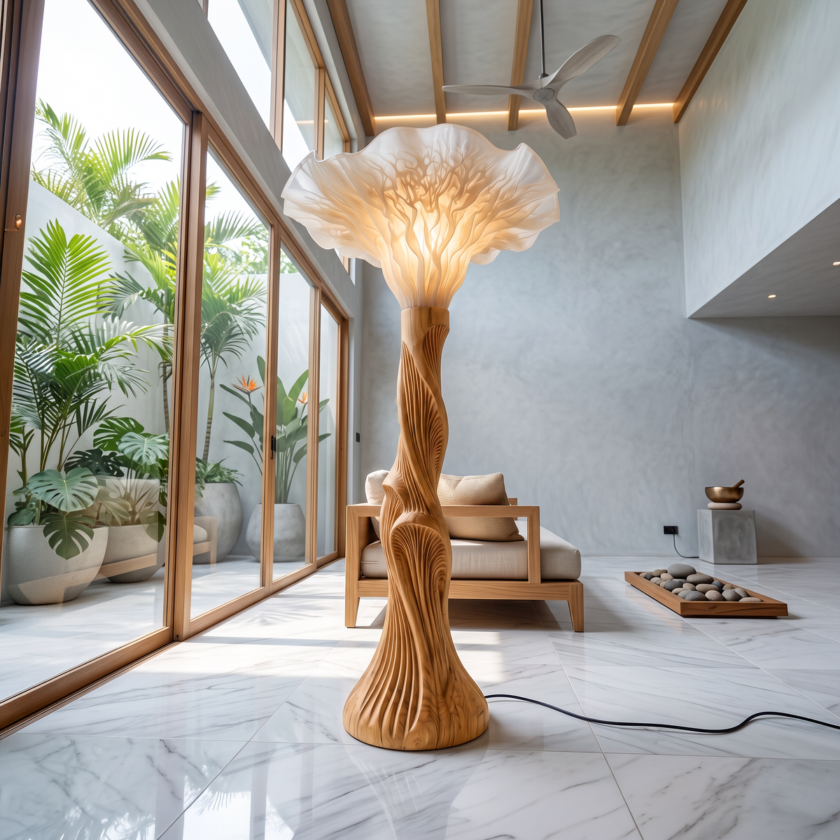 Mushroom Shade Wooden Floor Lamp For Reading Corners, 51 Or 61 Inch