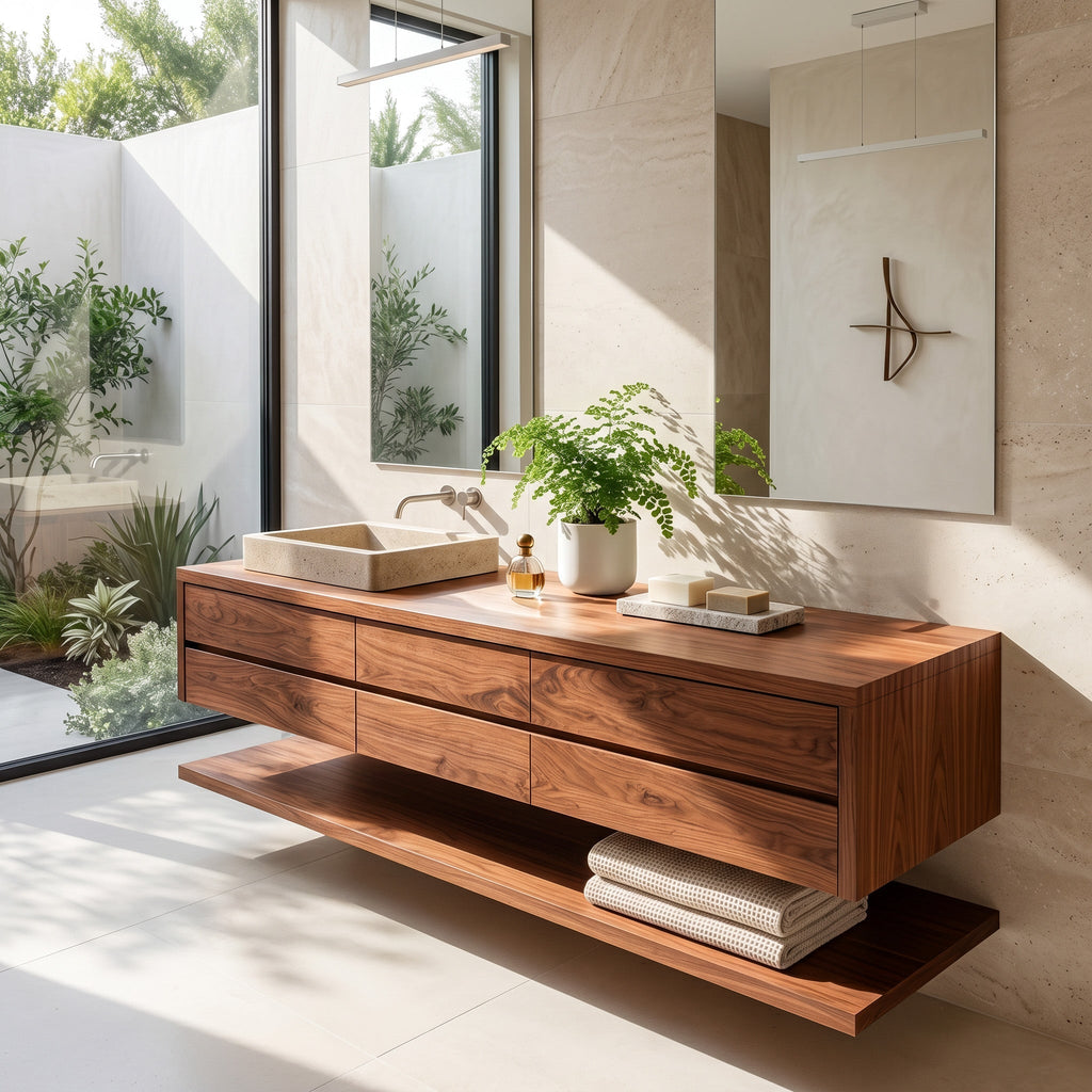 Contemporary Floating Solid Wood Bathroom Vanity with Drawers