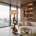 Hand-Carved Wooden Floor Lamp With Sculptural Base, 30 To 51 Inch