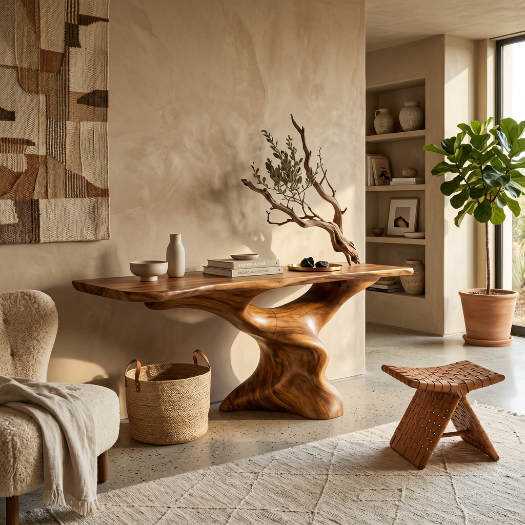 Mid-Century Modern Solid Wood Console Table with Tapered Legs