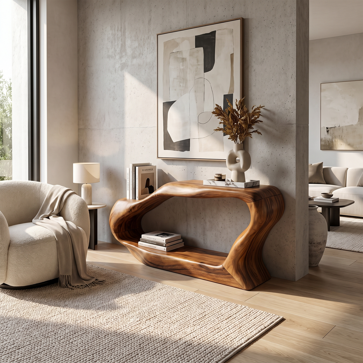 Mid Century Console Table, Solid Wood Sofa Table for Living Room