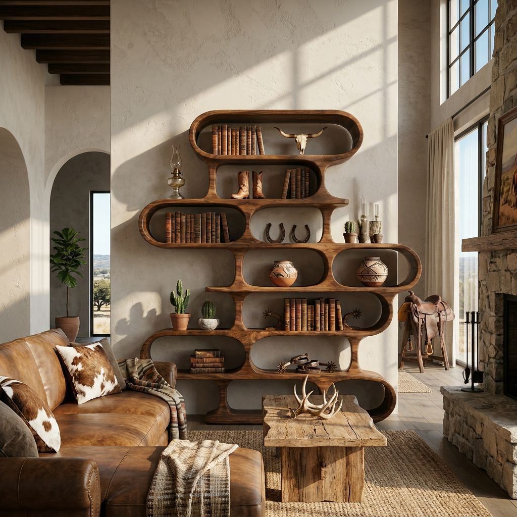 Curved Organic Solid Wood Bookshelf for Living Room or Office