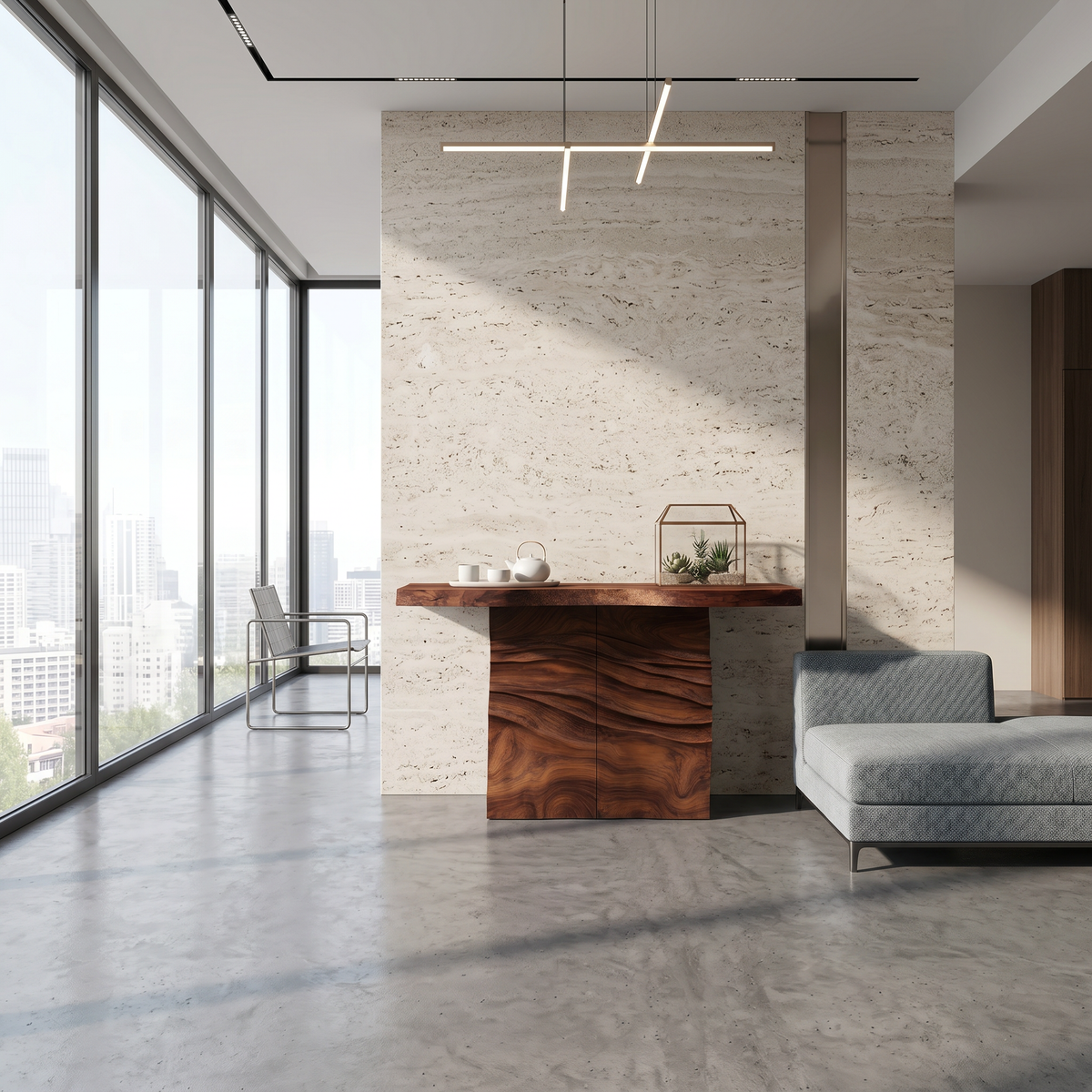 Clean-Lined Entry Table With Subtle Carved Wood Detailing