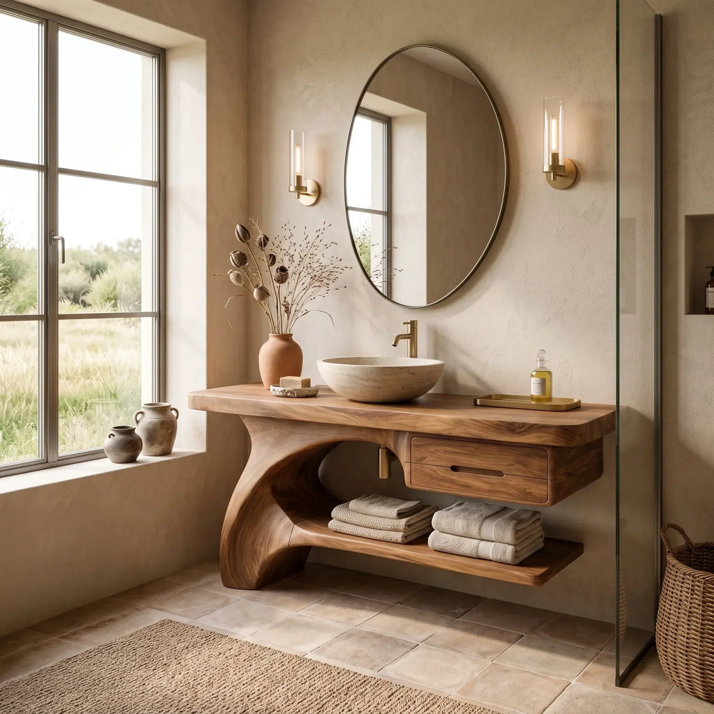 Sculptural Bathroom Vanity Curved Base With Storage For Modern Homes