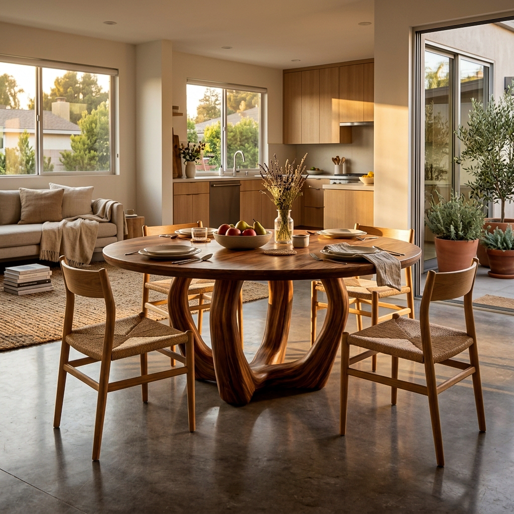 Round Solid Wood Dining Table With 2 Inch Top, 32 To 59 Inch