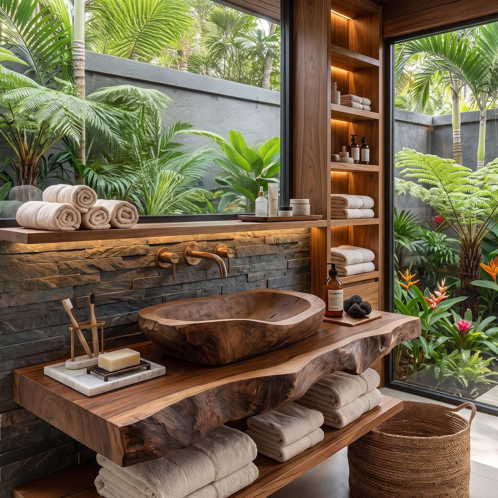 Handcrafted Wood Wash Basin For Elegant Bathroom Design