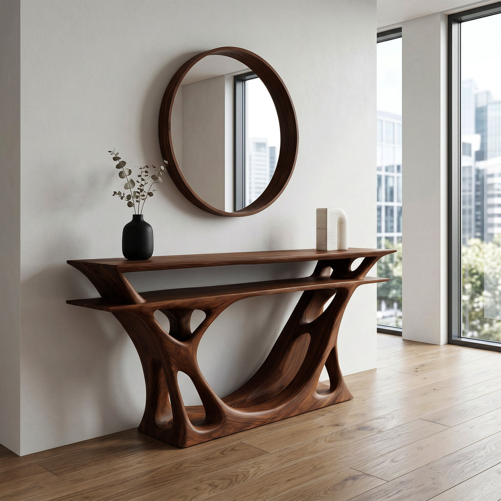 Open-Frame Base Console With Layered Top For Entryway Display