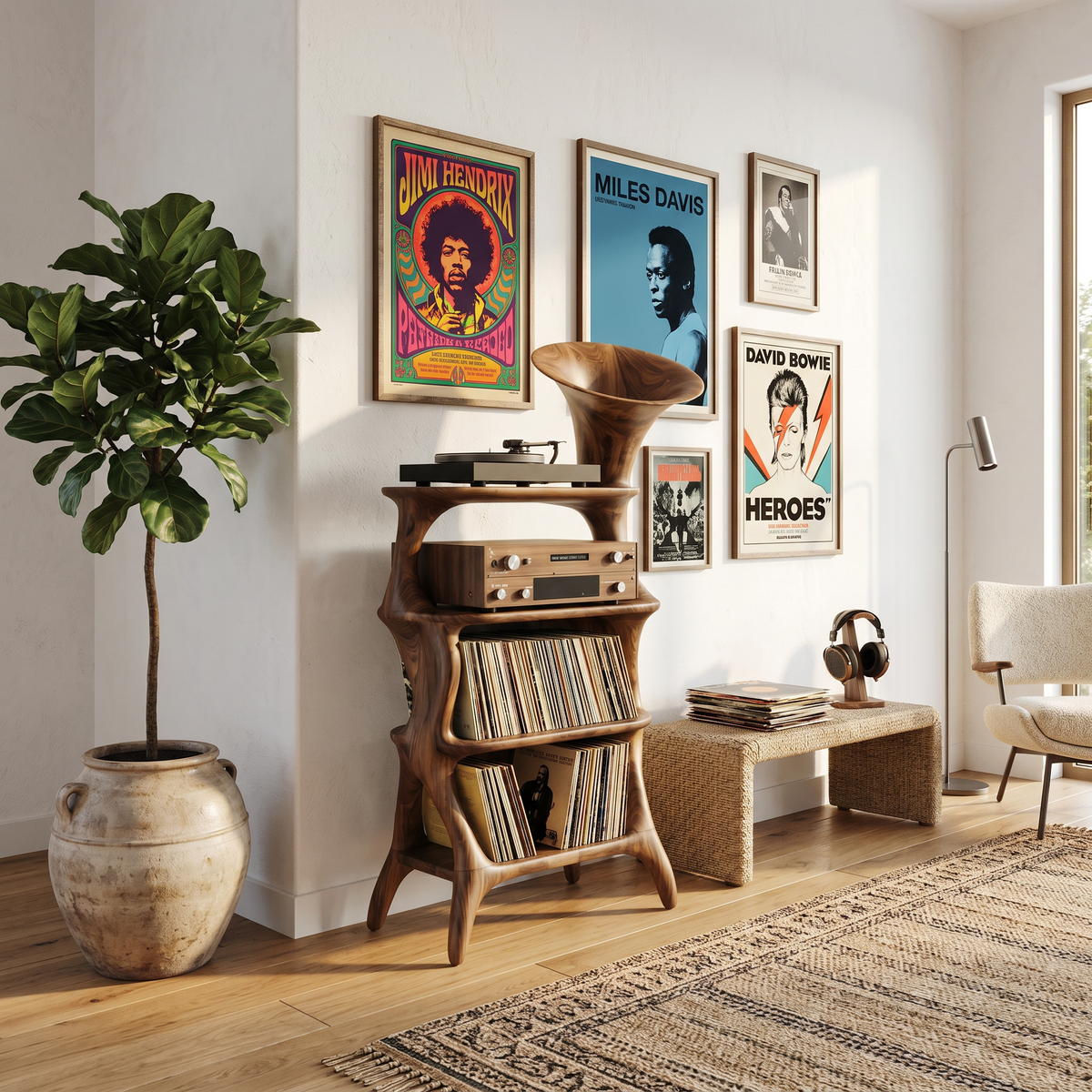 Mid Century Vinyl Record Cabinet, Tall Solid Wood Display Stand