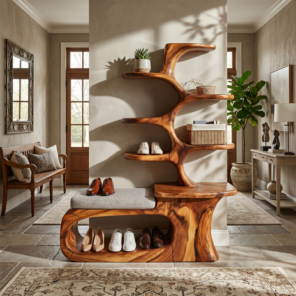 Japandi Solid Wood Shoe Rack Bench