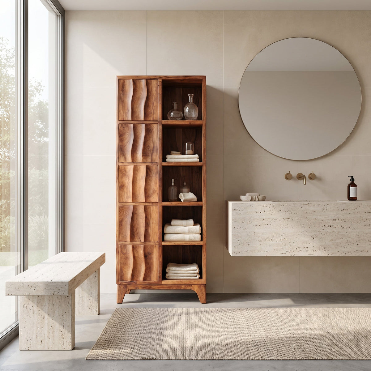 Handcrafted Wooden Bathroom Storage Cabinet For Spa-Inspired Interior