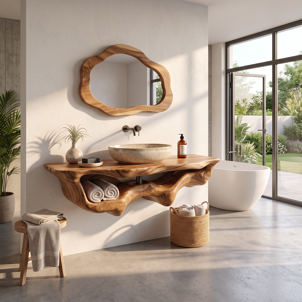 Mid-Century Live Edge Floating Bathroom Vanity Shelf