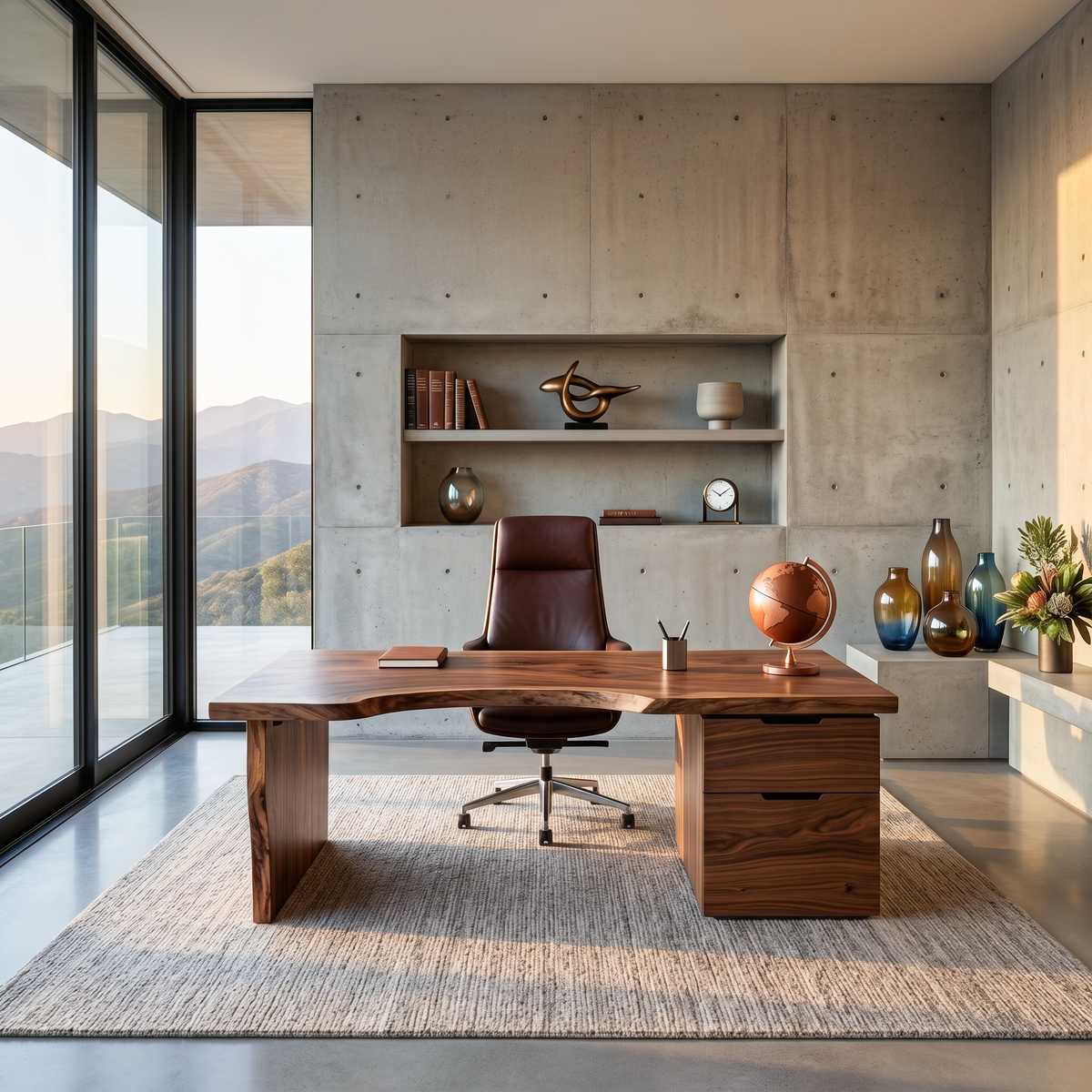 Asymmetric Live Edge Wood Writing Desk with Drawers, 59 to 79 in