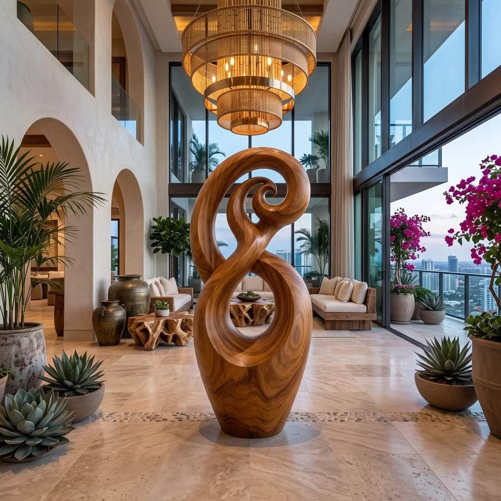 Handcrafted Spiral Wooden Sculpture For Coastal Home Decor