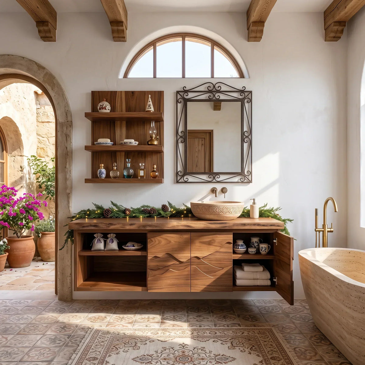 Enclosed Storage Wood Bathroom Vanity For Busy Master Ensuites