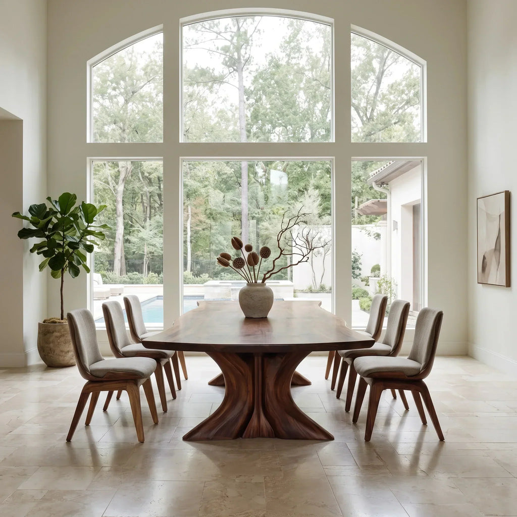Luxury Natural Wood Dining Table Double Pedestal For Dining Room