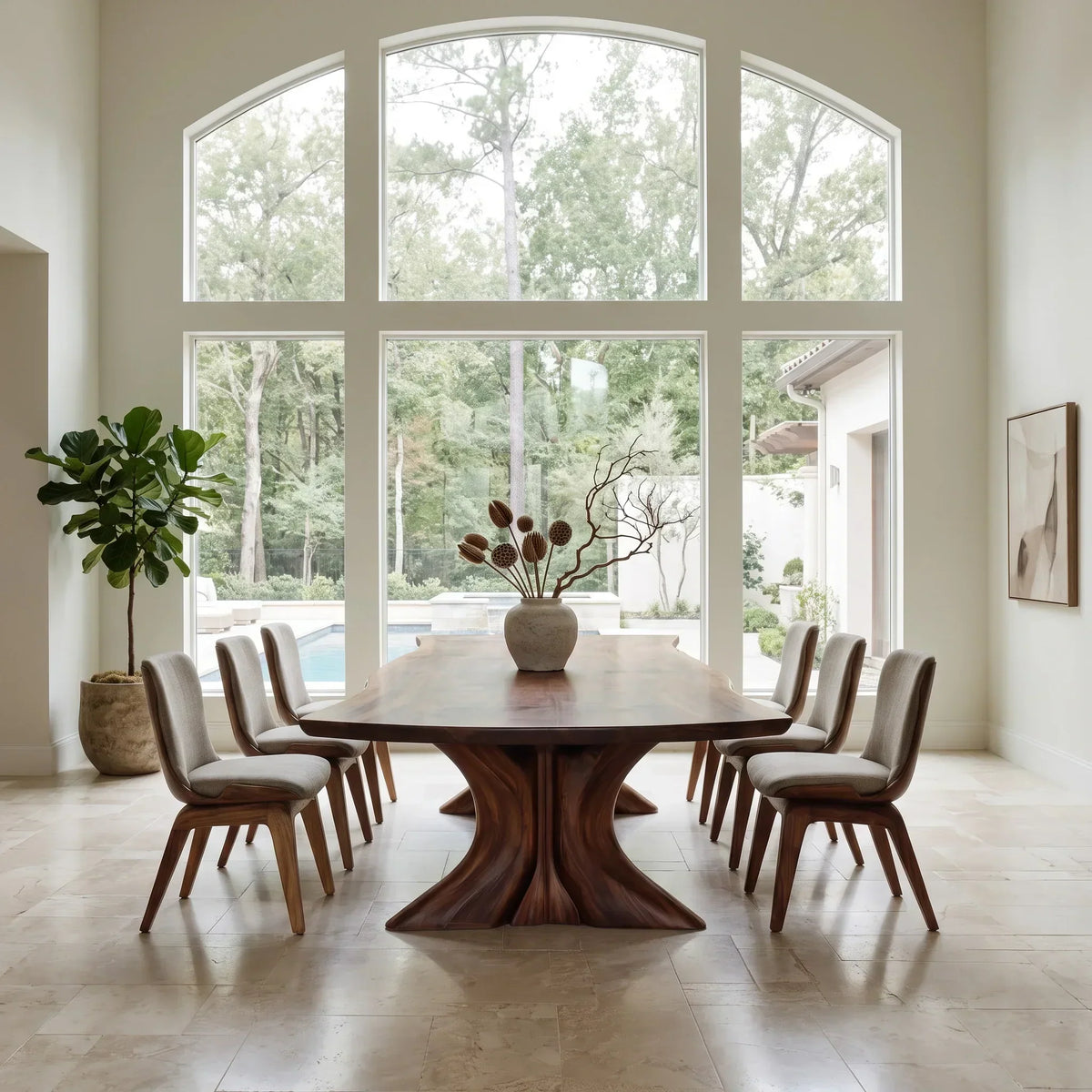 Luxury Natural Wood Dining Table Double Pedestal For Dining Room