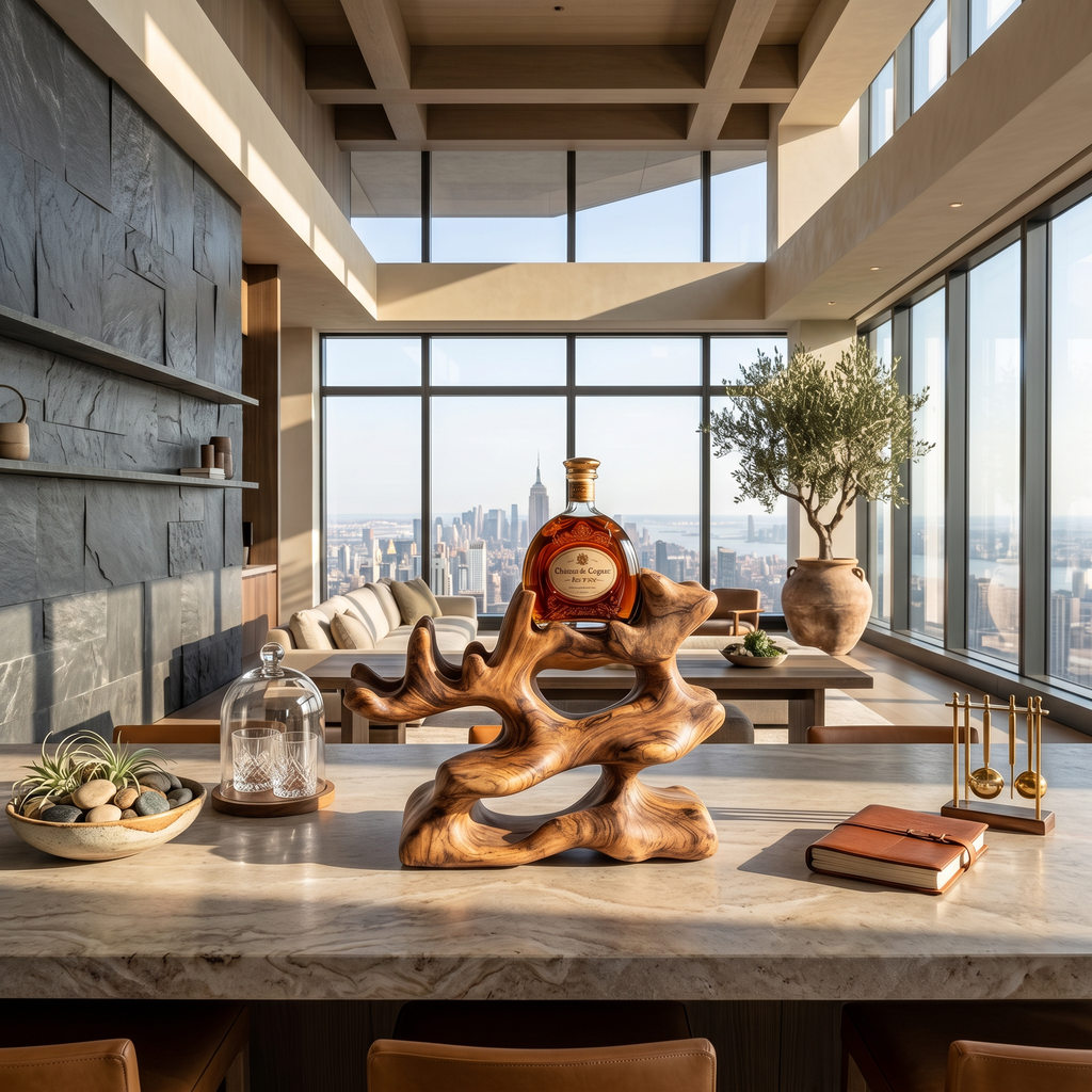 Freestanding Monkeypod Block Wine Holder for Kitchen Island