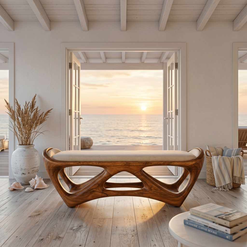 Sculptural Wood Seating Bench For Studios And Galleries, 47-73 In