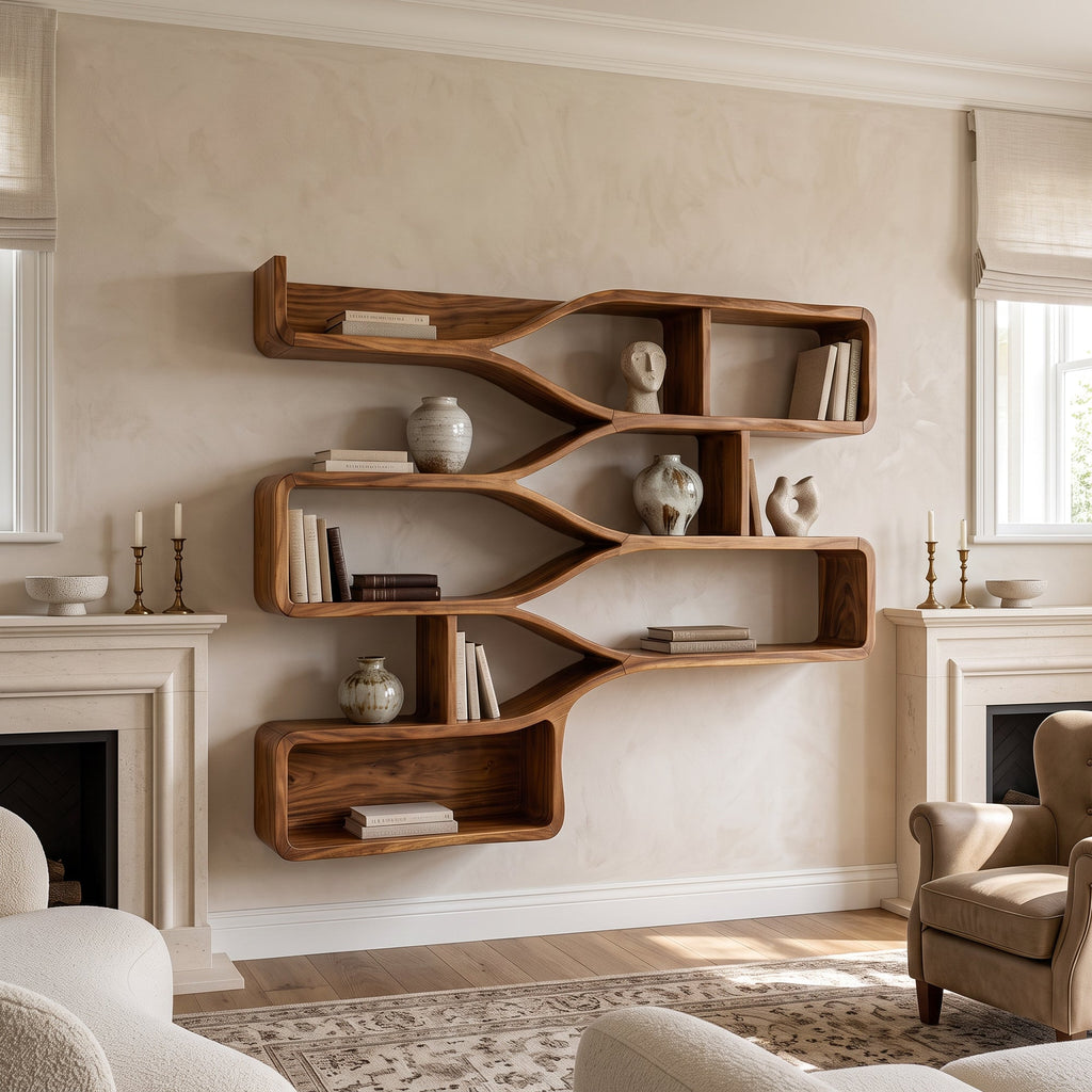 Mid Century Floating Wood Shelves For Bedroom