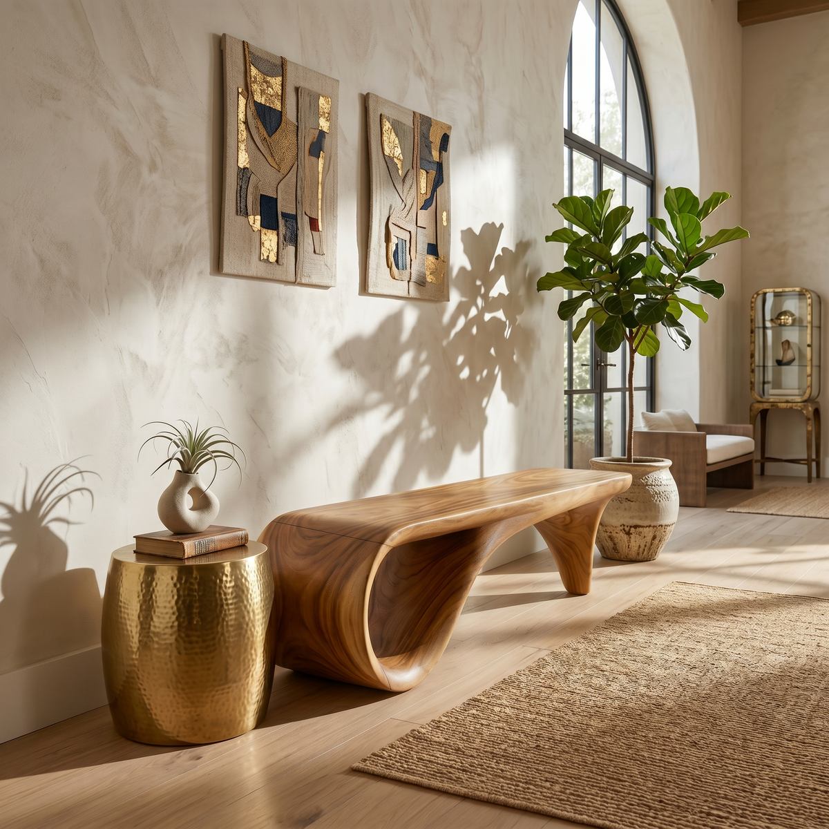 Live Edge Wooden Bench Rustic Interior