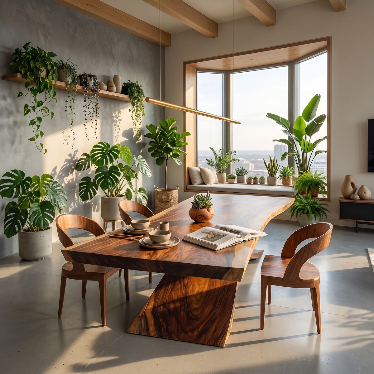 Contemporary Organic Live Edge Solid Wood Dining Table, Modern Handcrafted Hardwood Kitchen Dinner Table for Dining Room