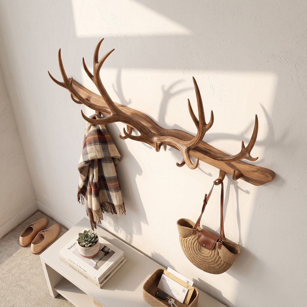 Antler Wall Rack for Entryway, Rustic Branch Coat and Hat Hanger