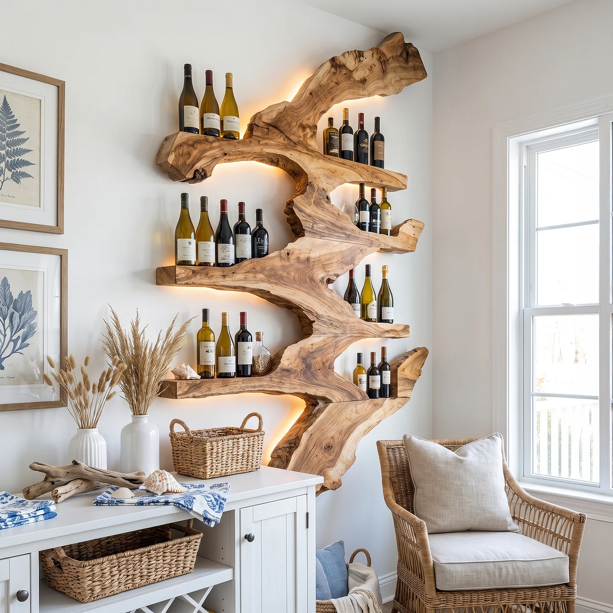 Slim 6-Inch Deep Wood Wine Bottle Wall Rack, 45 to 71 in Tall