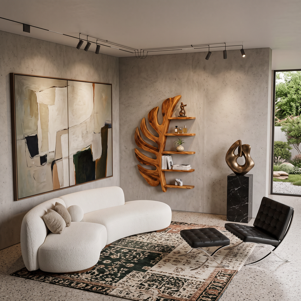 Leaf-Shaped Wall Mounted Wood Bookshelf, 31 to 59 Inch Tall