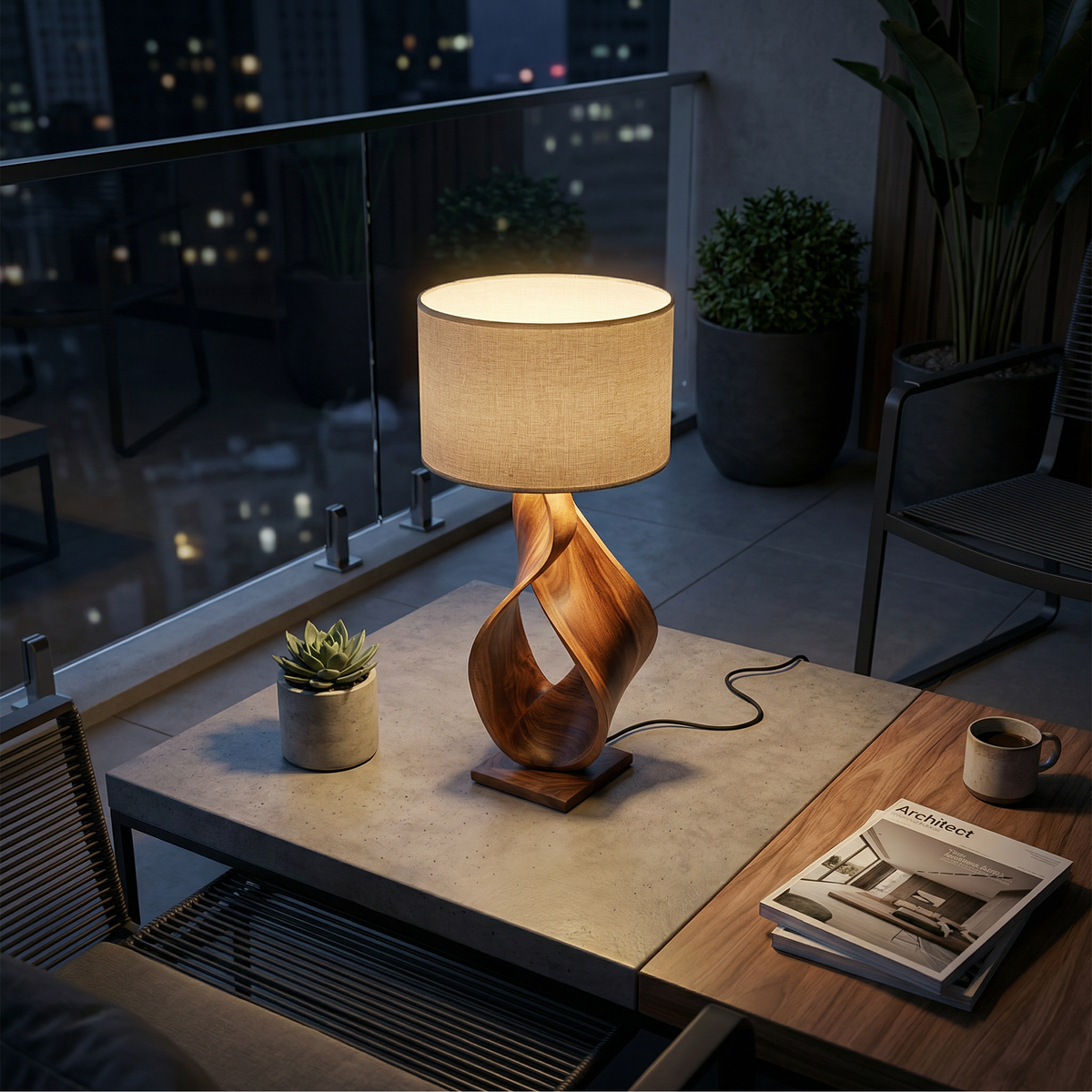 Monkey Pod Sculptural Table Lamp for Desk or Studio