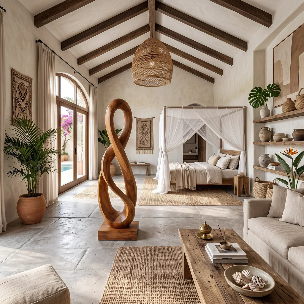 Handcrafted Infinity Wooden Sculpture For Mediterranean Home Decor