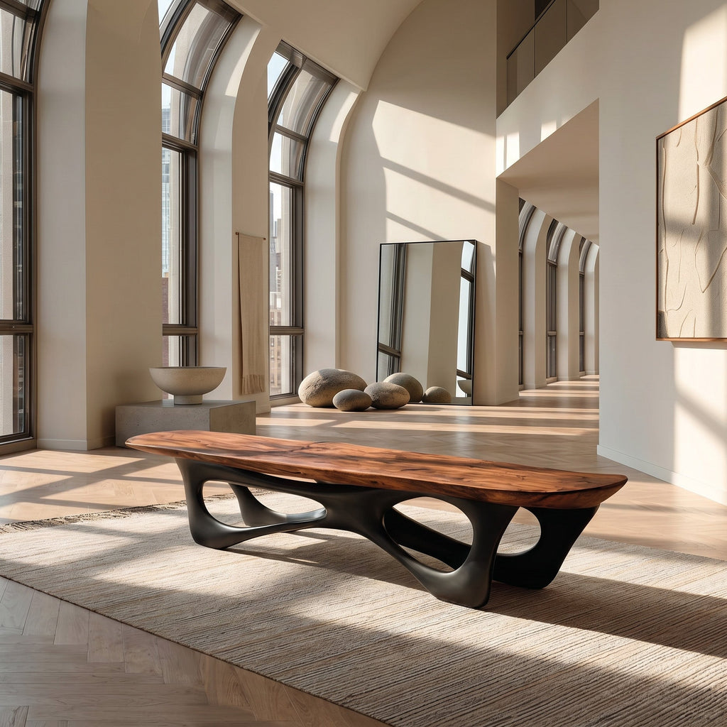 Bold Curve Wood Bench For Apartments, 47 To 73 Inch Long