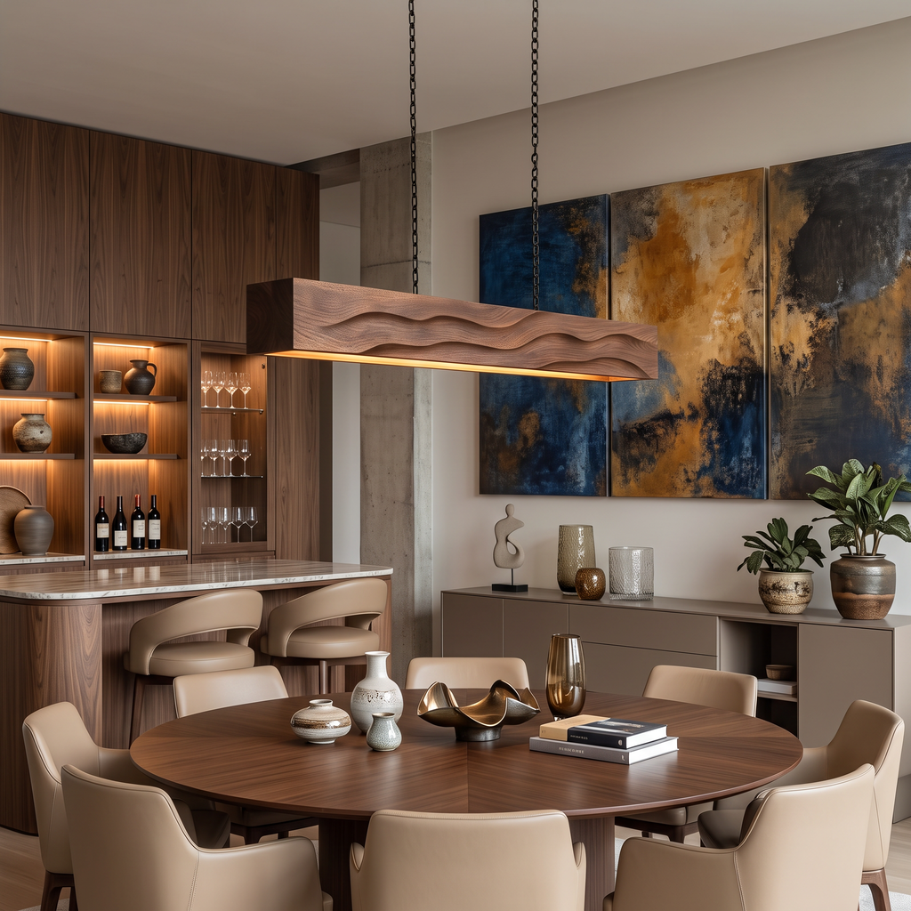 Suspended Wooden Pendant Light Over Kitchen Table, 30 To 51 Inch