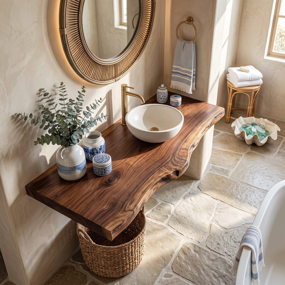 Handcrafted Vanity With Live Edge Look For Bathroom