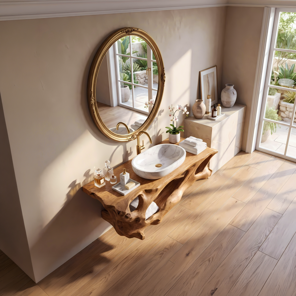Floating Solid Wood Bathroom Vanity Shelf with Minimal Profile