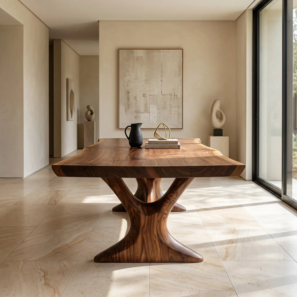 Contemporary Natural Wood Dining Table Organic Base For Dining Room