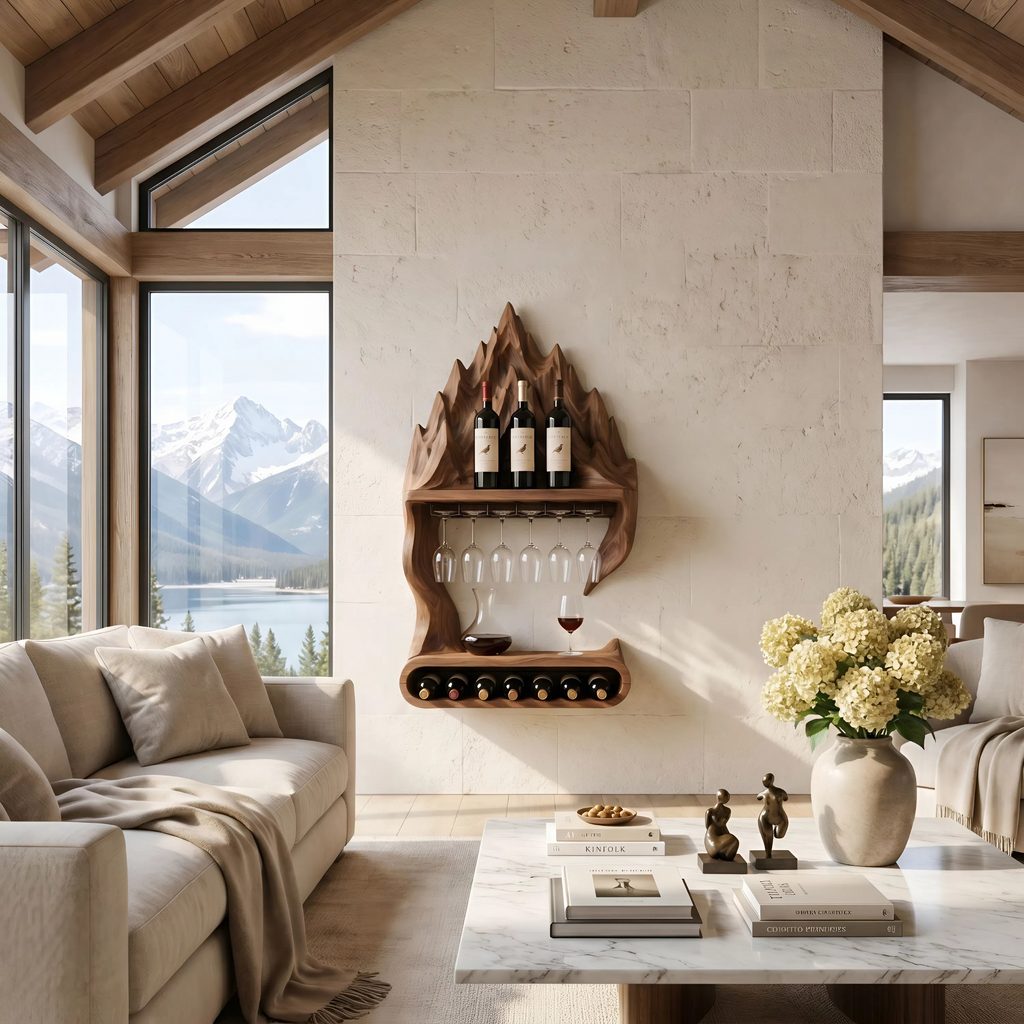 Mountain Contour Wall Wine Shelf For Bottles, 48 to 60 Inch Tall