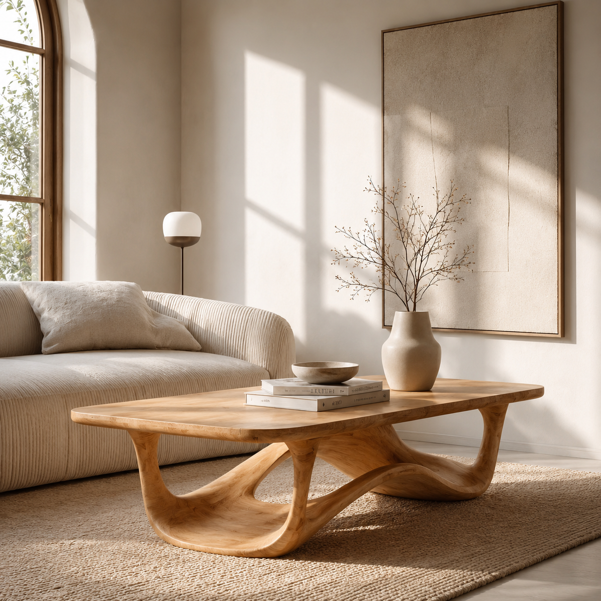 Sculptural Solid Wood Coffee Table with Curved Open Base